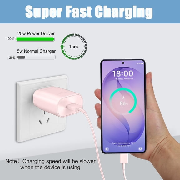 HSAPOW-Super Fast Charger Type C,25W PD USB C Wall Charger Block & C to C Cable 6ft Charger for Samsung Galaxy S26/S25/S24 Ultra/S24/S24+/S23 Ultra/S23/S23+/S22/S22 Ultra/S22+/S21 Ultra/S20 Ultra/Not