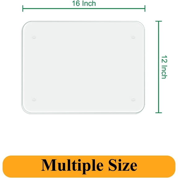 HSAPOW-Tempered Glass Cutting Board for Kitchen, 12 x 16 Inch Clear Cutting Board with Non-Slip Feet for Countertop, Dishwasher Safe, Rounded Corner Board, Shatter, Heat & Scratch Resistant-Clear