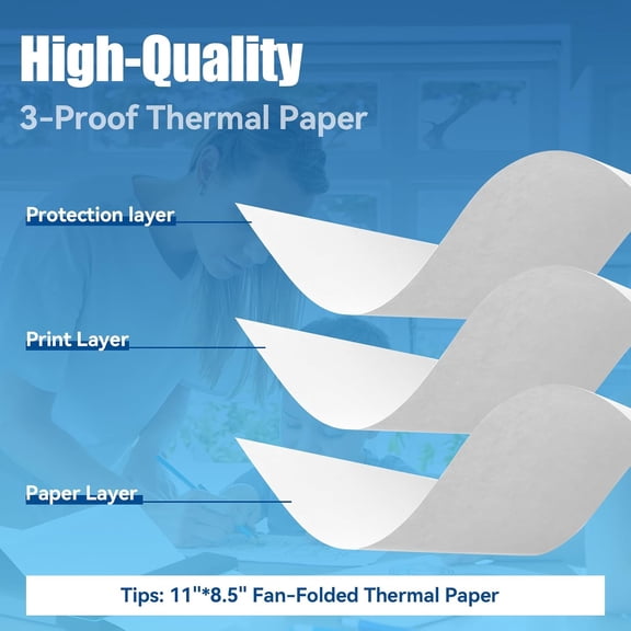 HSAPOW-Thermal Printer Paper 8.5 x 11 Inch, 200 Sheets US Letter Size Continuous Folded Thermal Paper, Compatible with Portable Printer M08F, M832, M834, MT800 and More, Moisture-Proof Packaging (200