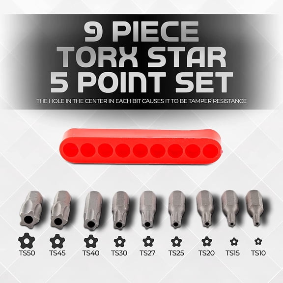 HSAPOW-Torx Plus 5-Point Tamper-Proof Security Bits - 12Pc Torx Star 5 Point, Security Tamper Proof, Driver Bit Set TS7,8,9,10,15,20,25,27,30,40,45,50 Multifunction Damage/Shear Resistant Torque Kit