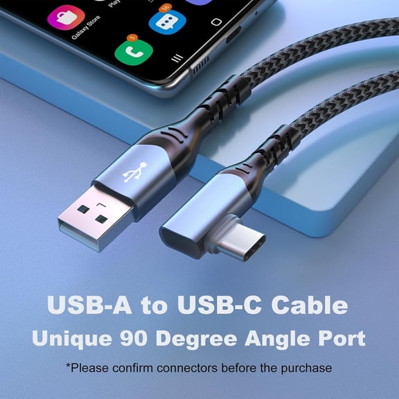 HSAPOW-USB C Cable 10ft, 2-Pack USB-A to USB-C 90 Degree Right Angle L Shape Braided Type C Fast Charging Android Charger Cord for iPhone 17 16 15, Samsung Galaxy S25 S24 S23 A16 A15, Google Pixel 1