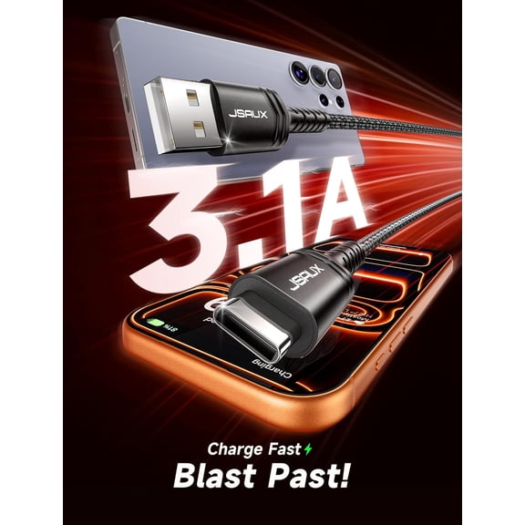 HSAPOW-USB C Cable [2-Pack 6.6ft], USB A to USB Cord Fast Charging for iPhone Air, iPhone 17, iPhone 17 Pro, iPhone 17 Pro Max, iPhone 16/iPhone 15 Series, Samsung S20 S10, Note 20 10,Car Play - Blac