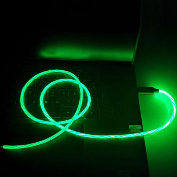 HSAPOW-USB Type C to Type C PD 60W Fast Charging Cable Phone Charger High Data Speed Cool Light Up LED Current Flowing for All USB C Android and iOS Device-Green/39 Inches