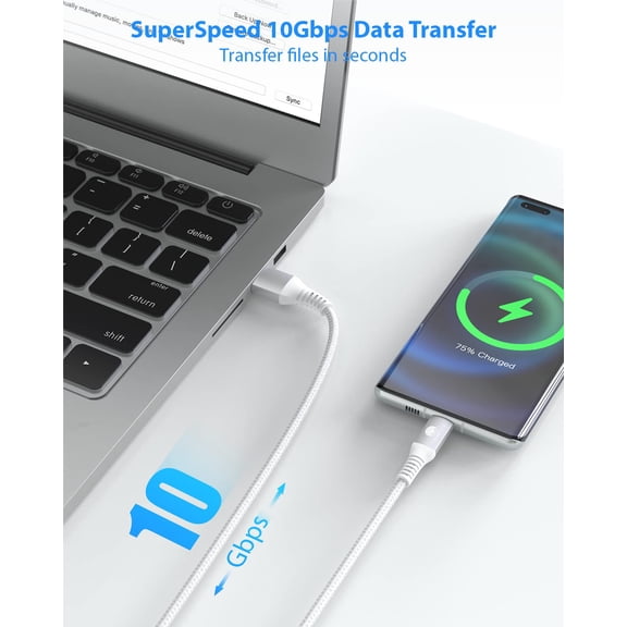HSAPOW-USB to USB C Cable [3ft, 2-Pack] 10Gbps USB 3.1 Gen 2 Data Transfer Type C Cord, 3A Fast Charging CarPlay Android Auto USB Cable for iPhone 17 16 Pro Max Samsung Galaxy S25 S24, White