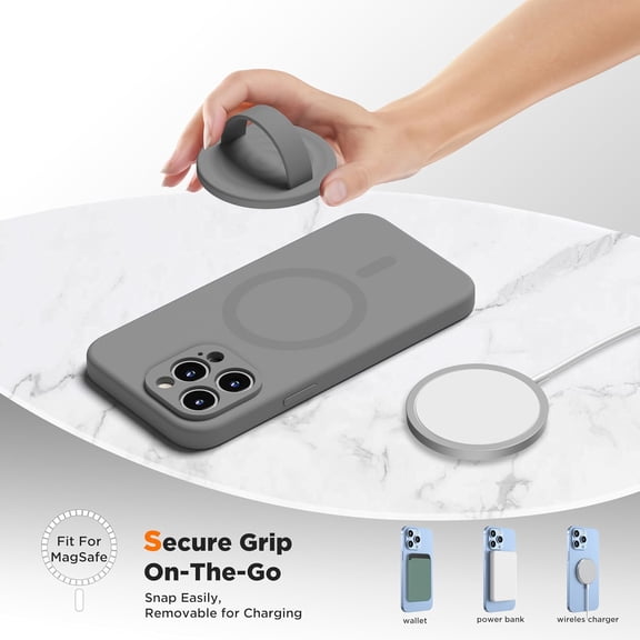 HSAPOW-Upgraded Magnetic Phone Grip, Liquid Silicone Soft and Portable, Removable Finger Loop Ring Grip Holder for iPhone, Strong Magnetic Attraction, Compatible with MagSafe Phone Case, Space Gray