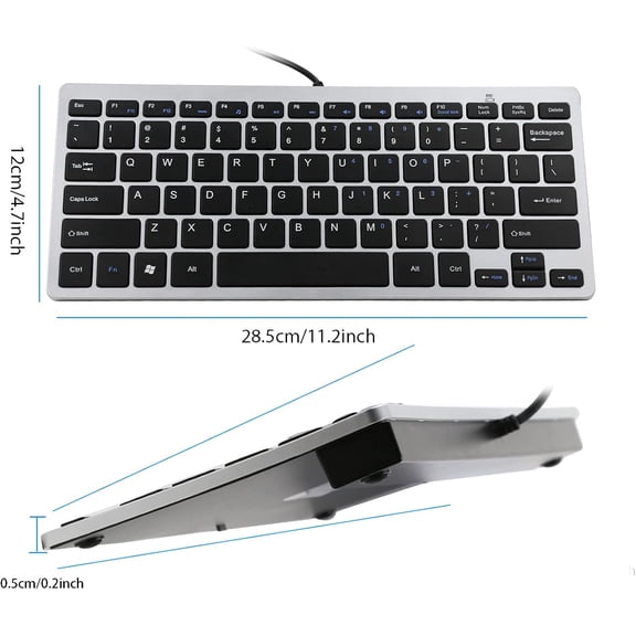 HSAPOW-Upgraded PC Computer Laptop Mini USB Wired Keyboard for Mac and Windows 78 Scissor Keys Small Super Thin Compact Multimedia Keyboard