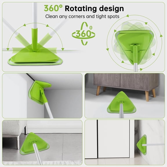 HSAPOW-Wall & Baseboard Cleaner Mop Tool with 82'' Long Handle, 360 Degree Rotating 3-in-1 Ceiling Cleaning Tool Duster for Cleaning Painted Walls, Window, Floor, 6 Replacement Microfiber Chenille Pa