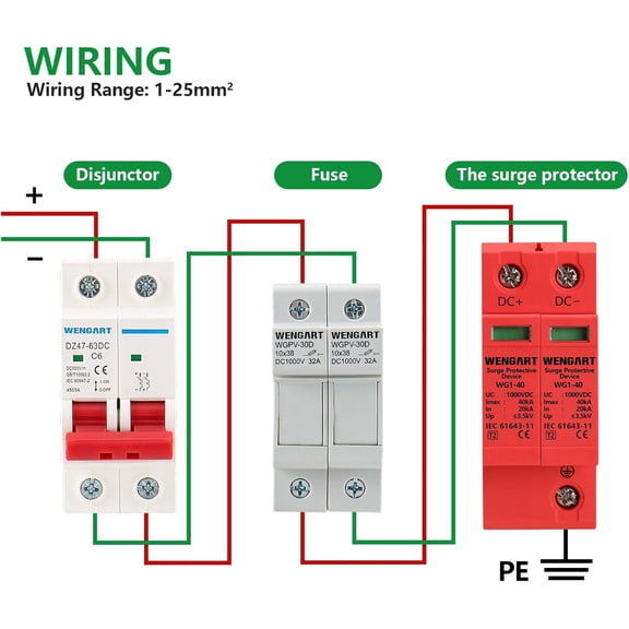 HSAPOW-Wengart Surge Protective Arrester Device,DC1000V 2P 20-40kA 36mm DIN Rail Mount,Low Voltage Arrester Device for Lightning Protection Power Distribution and Control Appliances
