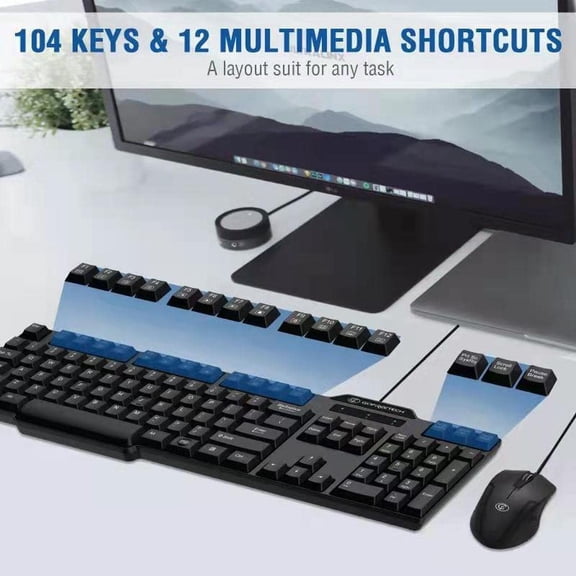 HSAPOW-Wired Keyboard and Mouse Combo, Gofreetech Full-Size Keyboard and Mouse Combo with Optical Wired Mouse, USB Plug-and-Play, Compatible with Windows Mac OS Laptop/Desktop/PC