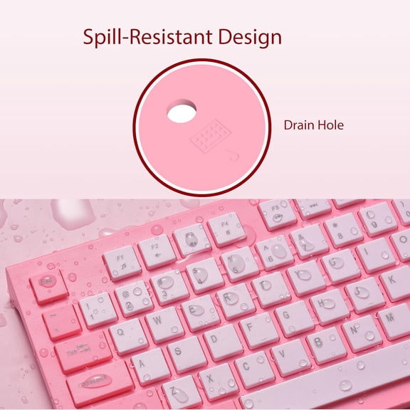 HSAPOW-Wired Keyboard, Ultra-Thin USB Wired Computer Keyboard, Low-Profile Keys, Spill-Resistant, Multimedia Keys, Compatible with Windows, Mac, Chrome, Linux, and Android-Rose Pink