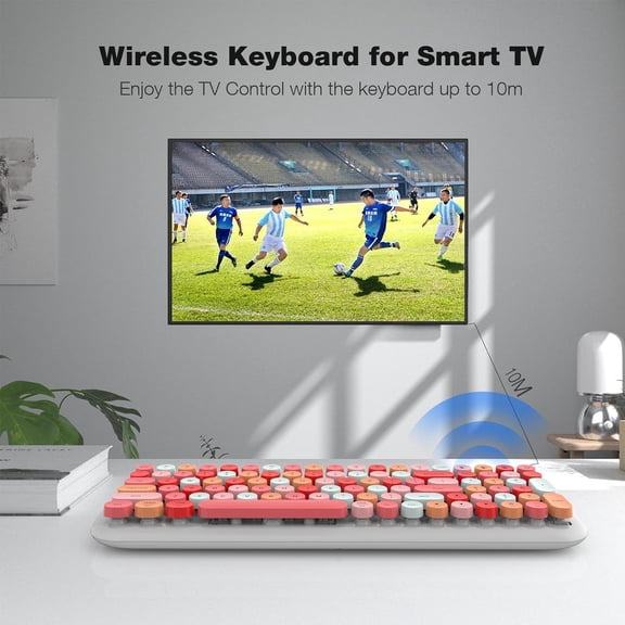 HSAPOW-Wireless Bluetooth Keyboard for Laptop & Android, Connect up to 3 Devices Simultaneously, Portable 100-Key Typewriter Retro Round Keycaps Keyboard - Lipstick Colors