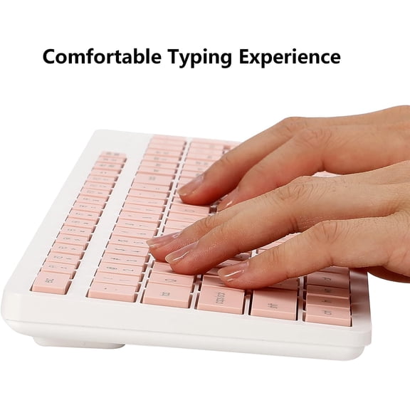 HSAPOW-Wireless Keyboard and Mouse Combo, 2.4G Silent Cordless Keyboard Mouse Combo for Windows Chrome Laptop Computer PC Desktop, 106 Keys Full Size with Number Pad, 1600 DPI Optical Mouse (Pink)
