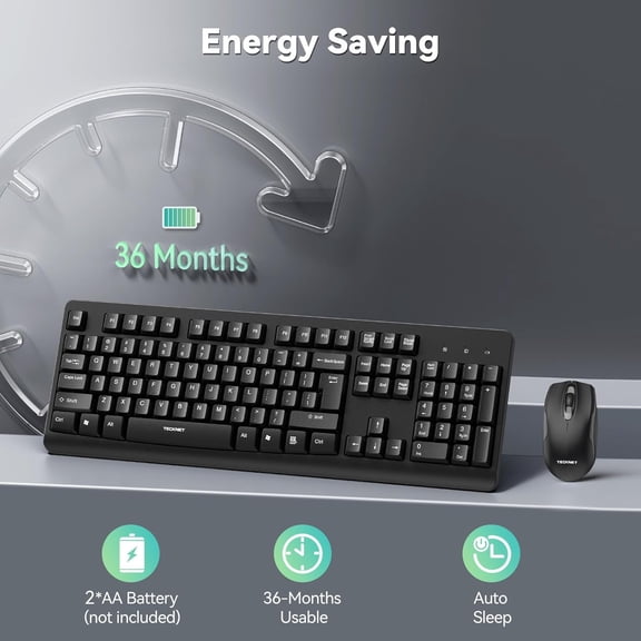 HSAPOW-Wireless Keyboard and Mouse Combo, Full-Size Ergonomic Keyboard & Optical Mouse, Low-Noise Typing & Clicking,Long Battery Life,Spill-Resistant,2.4G Lag-Free USB Receiver for PC,Laptop,Computer