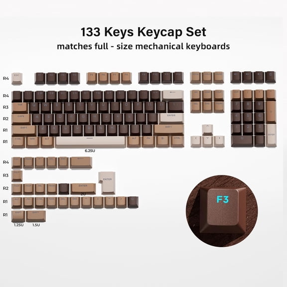 HSAPOW-XVX Shine Through Keycaps -133 Keys Cherry Profile Double Shot PBT Keycaps Compatible for 60%/75%/100% Retro Gaming Mechanical Keyboard-Coffee Brown