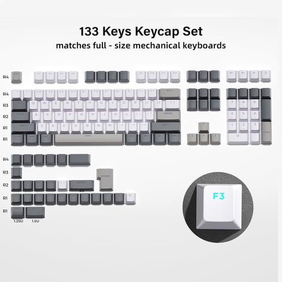 HSAPOW-XVX Shine Through Keycaps -133 Keys Cherry Profile Double Shot PBT Keycaps Compatible for 60%/75%/100% Retro Gaming Mechanical Keyboard-Milk Light Gray