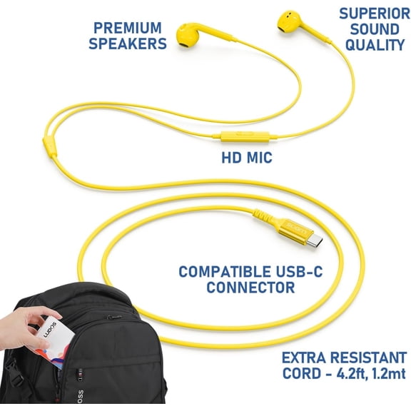 HSAPOW-Zenith USB C Headphones for iPhone 17 16 15 Pro Max Plus Air iPad Pro Air, 5 Years Warranty, USB-C Earbuds for Samsung Galaxy S24 S23 Ultra S22 S21 S20 A55 A54 A53, USB Type C Earphone - Yello
