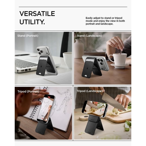 HSAPOW-for MagSafe Wallet Phone Tripod Stand Card Holder Foldable Selfie Stick Compatible with iPhone 17/16/15/14/13/12 Pixel 10 Series Pixelsnap & More - Black (Slim Fold/1-Card/Tripod)