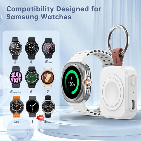 HSAPOW-for Samsung Galaxy Watch Charger,1200mAh Portable Charger for Samsung Galaxy Watch 8/8 Classic/7/Ultra/6/6 Classic/5/5 Pro/4/3,Active 2/1 (White)