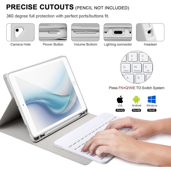 HSAPOW-for iPad 6/5th Generation Case with Keyboard 2018/2017,Detachable Bluetooth Keyboard case for iPad Air 2/1,iPad Keyboard Case 9.7 inch with Pencil Holder,Square Keycaps,Gray