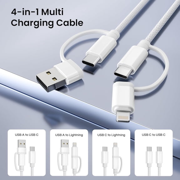 HSAPOW-for iPhone 17 Air 16 Charging Cable,4 in 1 USB C Cable 3.3ft,iPad 8th 9th Mini 7th Air 5th Pro 10th Generation Charger,60W Fast Charging Multi Charger Cord with USB Converter/iOS/Type C,S25