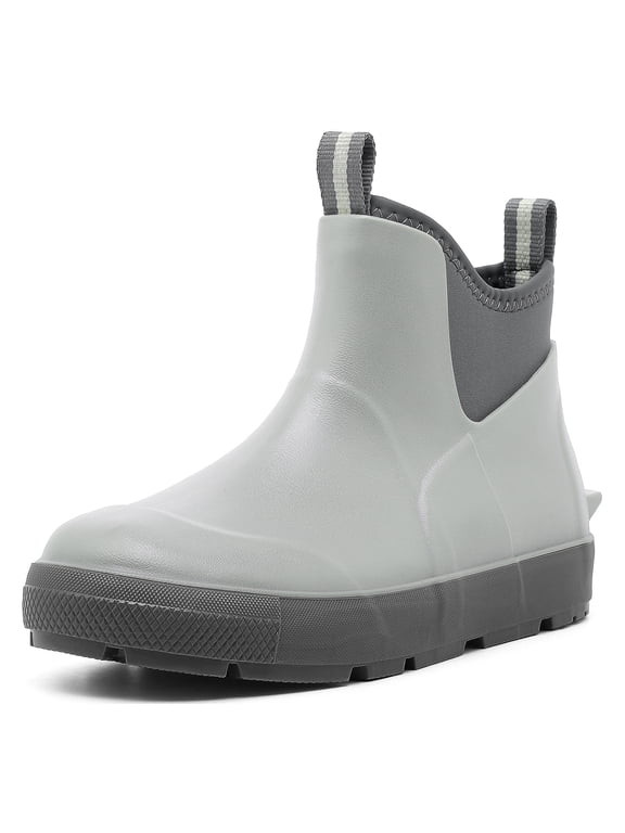 Men's Deck Boots, Waterproof Ankle Rain Boots, Anti-Slip Rubber Fishing Shoes for Boating, Gardening & Outdoor Work, Gray, Size 9.5