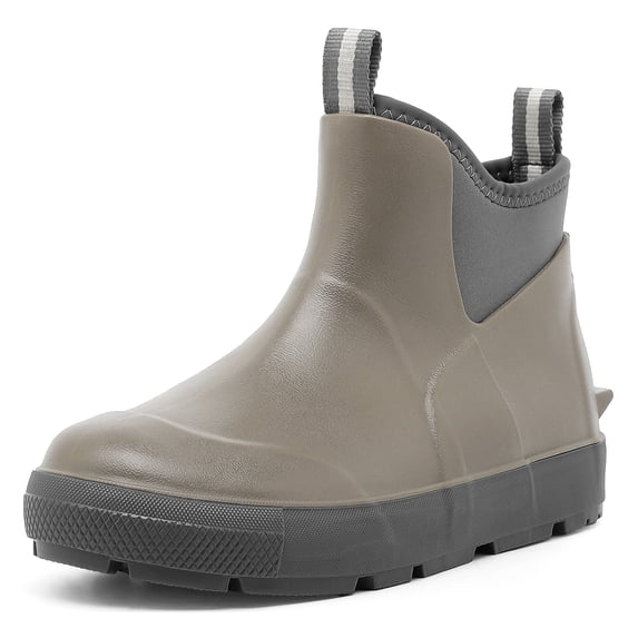 HSBDNZQ Men's Deck Boots, Waterproof Ankle Rain Boots, Anti-Slip Rubber Fishing Shoes for Boating, Gardening & Outdoor Work, Apricot, Size 10.5