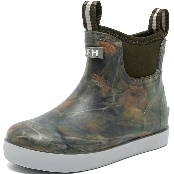 HSBDNZQ Kids Deck Boots Boys Girls Rain Boots with Anti-Slip Traction ,Waterproof,Ankle Rubber Boots,Kids Footwear Water Shoes for Fishing,Camping,Garden,Outdoor Playing,size 4 Big Kid,Green