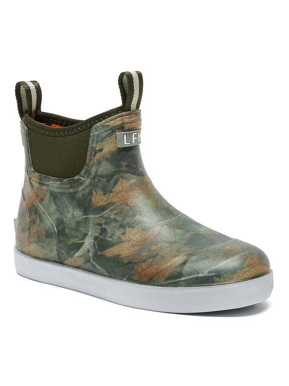 Men's Deck Boots, Waterproof Ankle Rain Boots, Anti-Slip Rubber Fishing Shoes for Boating, Camping & Outdoor Work, Army Green Print, Size 9