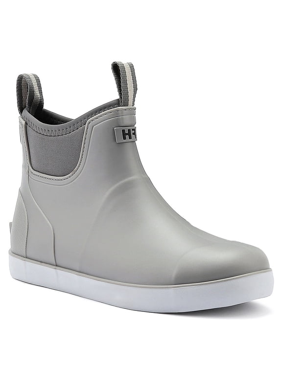 Men's Deck Boots, Waterproof Ankle Rain Boots, Anti-Slip Rubber Fishing Shoes for Boating, Camping & Outdoor Work, Gray, Size 10.5