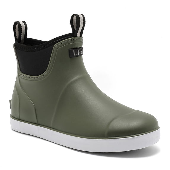 HSBDNZQ Men's Deck Boots, Waterproof Ankle Rain Boots, Anti-Slip Rubber Fishing Shoes for Boating, Camping & Outdoor Work, Green, Size 8