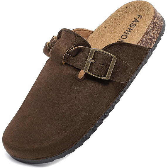 HSBDNZQ Suede Clogs for Women Men Cork Footbed Mules with Arch Support,Adjustable Buckle Closed Toe Slip-On Slippers, Comfortable Non-slip Rubber Sole House Sandals for Casual Indoor Outdoor Wear