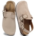 thumbnail image 1 of HSBDNZQ Women's Suede Clogs with Back Strap Men's Cork Footbed Leather Mules Clogs for Women Comfort Memory Foam Slingback Clog Sandals with Adjustable Buckle Slip on Potato Shoes, 1 of 7