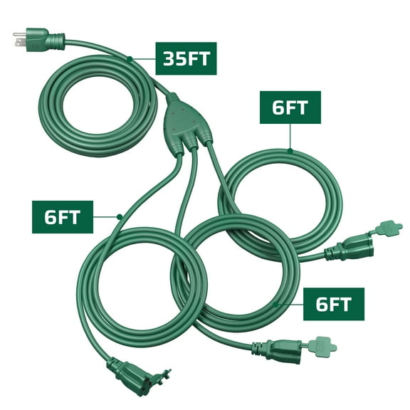 DEWENWILS 53 FT (35 6 6 6) Outdoor Extension Cords for Outside, Extension Cord Multiple 3 Outlets with Safety Cover 16 AWG SJTW ETL Listed