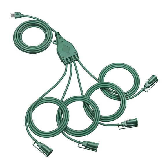 DEWENWILS 49FT (25' 6' 6' 6' 6') Outdoor Extension Cord for Christmas Lights with 4 Outlets 3 Prong 16 AWG SJTW Safety Cover
