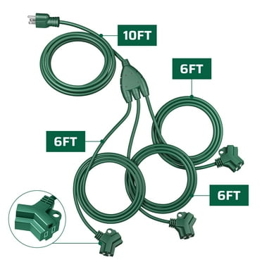 DEWENWILS 28 FT (10+6+6+6) Outdoor Extension Cord for Outside with Multiple Outlets, Extension Cord Outdoor for Halloween Christmas Lights, 16 AWG SJTW