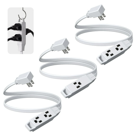 DEWENWILS 3 FT Extension Cords for Indoor 3 Prong with 3 Outlets Power Strip SPT-3 16 AWG 3-Pack