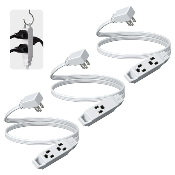 DEWENWILS 3 FT Extension Cords for Indoor 3 Prong with 3 Outlets Power Strip SPT-3 16 AWG 3-Pack