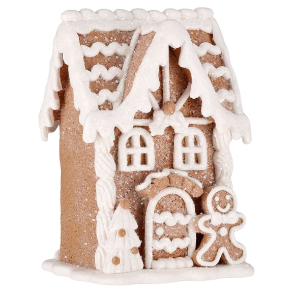 Clay Dough Gingerbread House Christmas Decoration, Brown and White, 5.3", by Holiday Time
