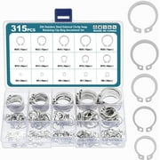 HSEAMALL 315PCS External Retaining Rings Snap Rings Assortment Kit, E-Clips Circlips Set on Grooved Shafts, Pins, Studs Stainless Steel C-Clips