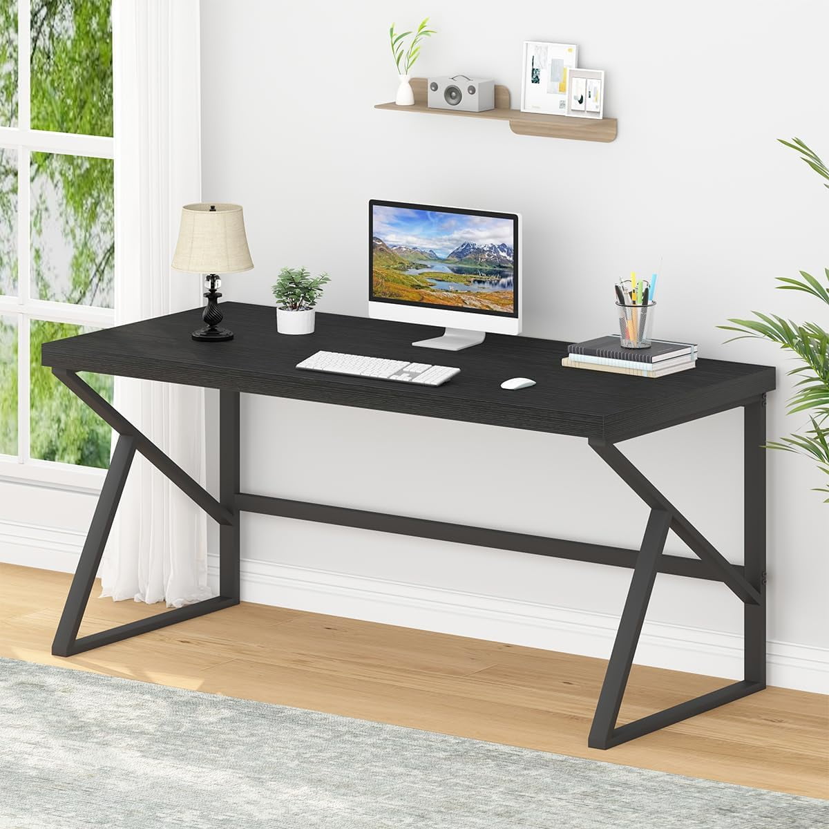 HSH Black Computer Desk, Long Home Office Laptop PC Desk, Large ...