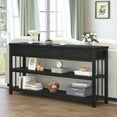 thumbnail image 1 of HSH Black Entryway Table with Drawers, 55” Sofa Table with Storage for Living Room, 3 Tier Console Table with Shelves for Entrance, Wood Metal Entry Hallway Table Behind Couch, Black Oak, 55 Inch, 1 of 8