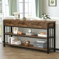 thumbnail image 1 of HSH Entryway Table with 3 Drawers, 55” Rustic Sofa Table with Storage Shelves, 3 Tier Console Table Behind Couch for Living Room, Farmhouse Wood Metal Entry Hallway Table for Entrance, Brown, 55 inch, 1 of 9