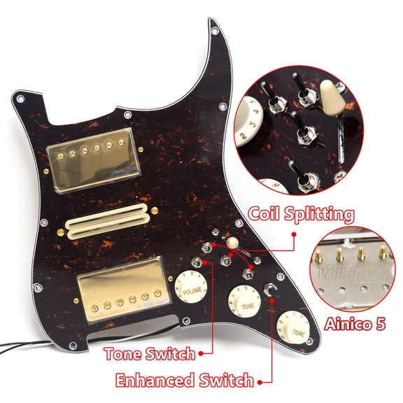 HSH Guitar Prewired Loaded Pickguard for ST Electric Guitar, Alnico 5 Pickups with Coil Split, 5-Way Switch, CTS 500K Pots, Plug and Play Pickguard Assembly
