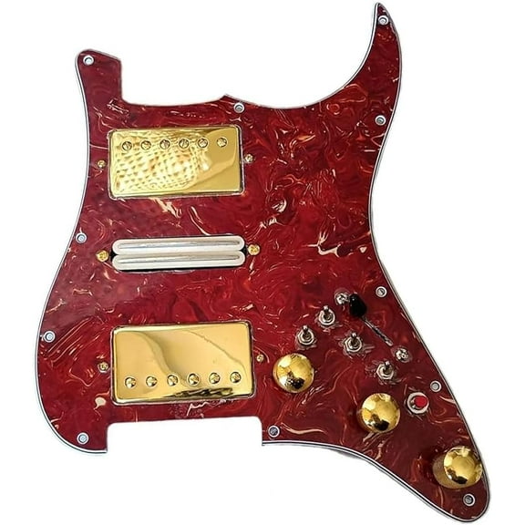 HSH Prewired Guitar Strat Pickguard Set, Gold Alnico 5 Humbucker Pickups Coil Splitting Switch Multi Switch Harnesses,For Fender ST Electric Guitar Part Replacement
