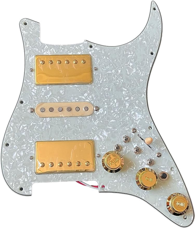 HSH Prewired Guitar Strat Pickguard Set, Gold Housing Alnico 5 Humbucker Pickups Coil Splitting Switch Multi Switch Harnesses,For Fender St Electric Guitar Replacement Part