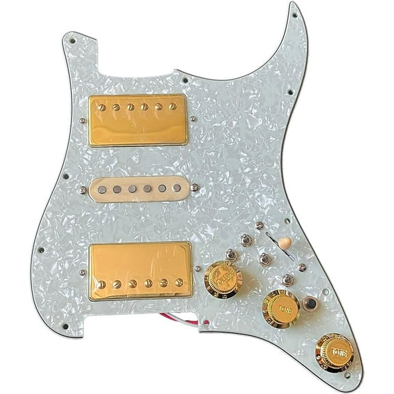 HSH Prewired Guitar Strat Pickguard Set, Gold Housing Alnico 5 Humbucker Pickups Coil Splitting Switch Multi Switch Harnesses,For Fender St Electric Guitar Replacement Part