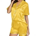 thumbnail image 1 of HSHMT Women's Pajama Sets Short Sleeve Comfortable Soft Breathable Button Down 2 Piece Satin Shorts Set Ruffle Notch Collar Sleepwear Lounge Sets for Women, 1 of 6