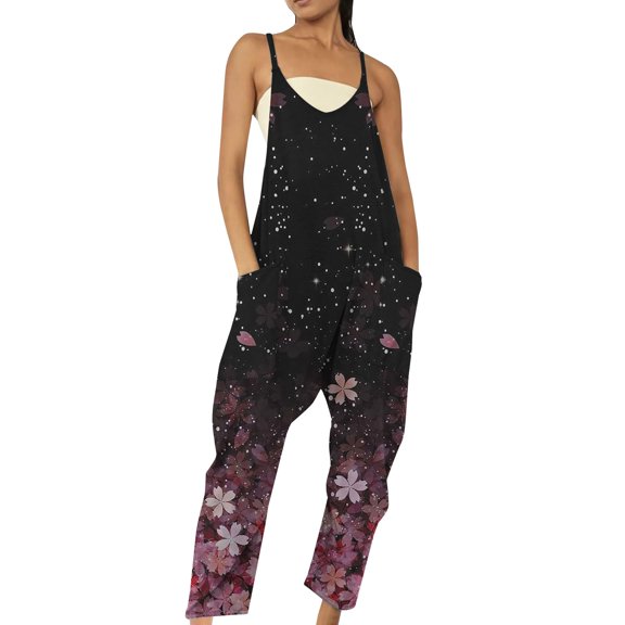 HSHMT One Piece Jumpsuits For Women Women's V Neck Sleeveless Jumpsuits Spaghetti Straps Harem Long Pants Overalls With Pockets