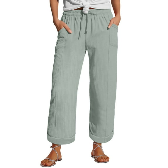 HSHMT Slacks for Women Under $11 Casual Linen Pants Summer Nine Quarter Muslim Lightweight Pants With Pockets Comfortable Sports And Leisure Women's Pants 3XL