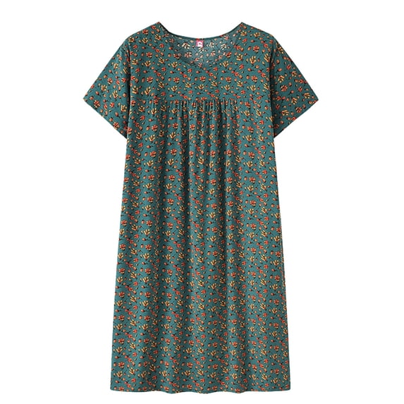 HSHMT Under $6 Womens Cotton Nightgown Short Sleeve Summer Silk Sleep Dress New Loose Fitting Elderly Plus Size Sleepshirts for Women Soft Cotton